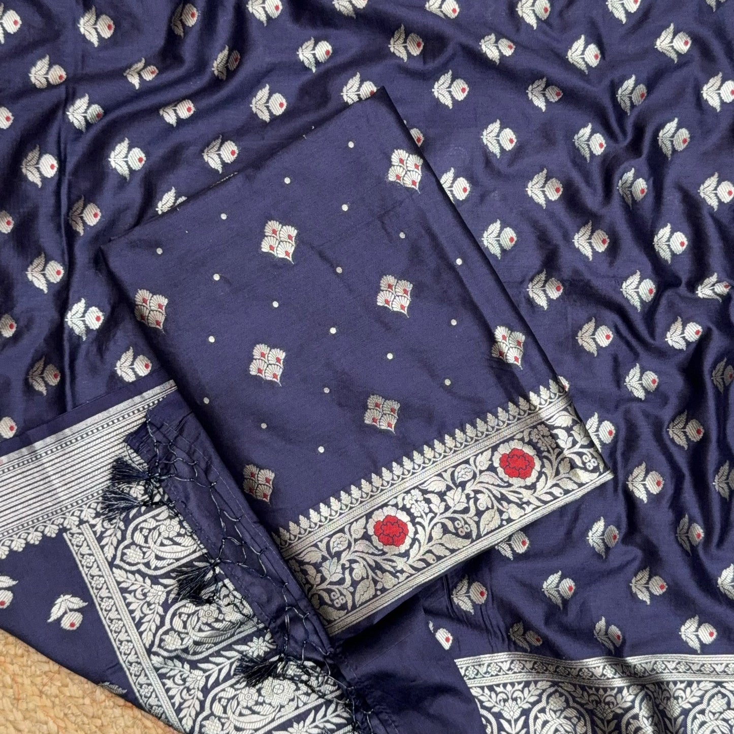 Blue mulberry silk suit set