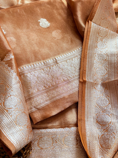 Orange gold tissue kadhwa 3 piece suit set