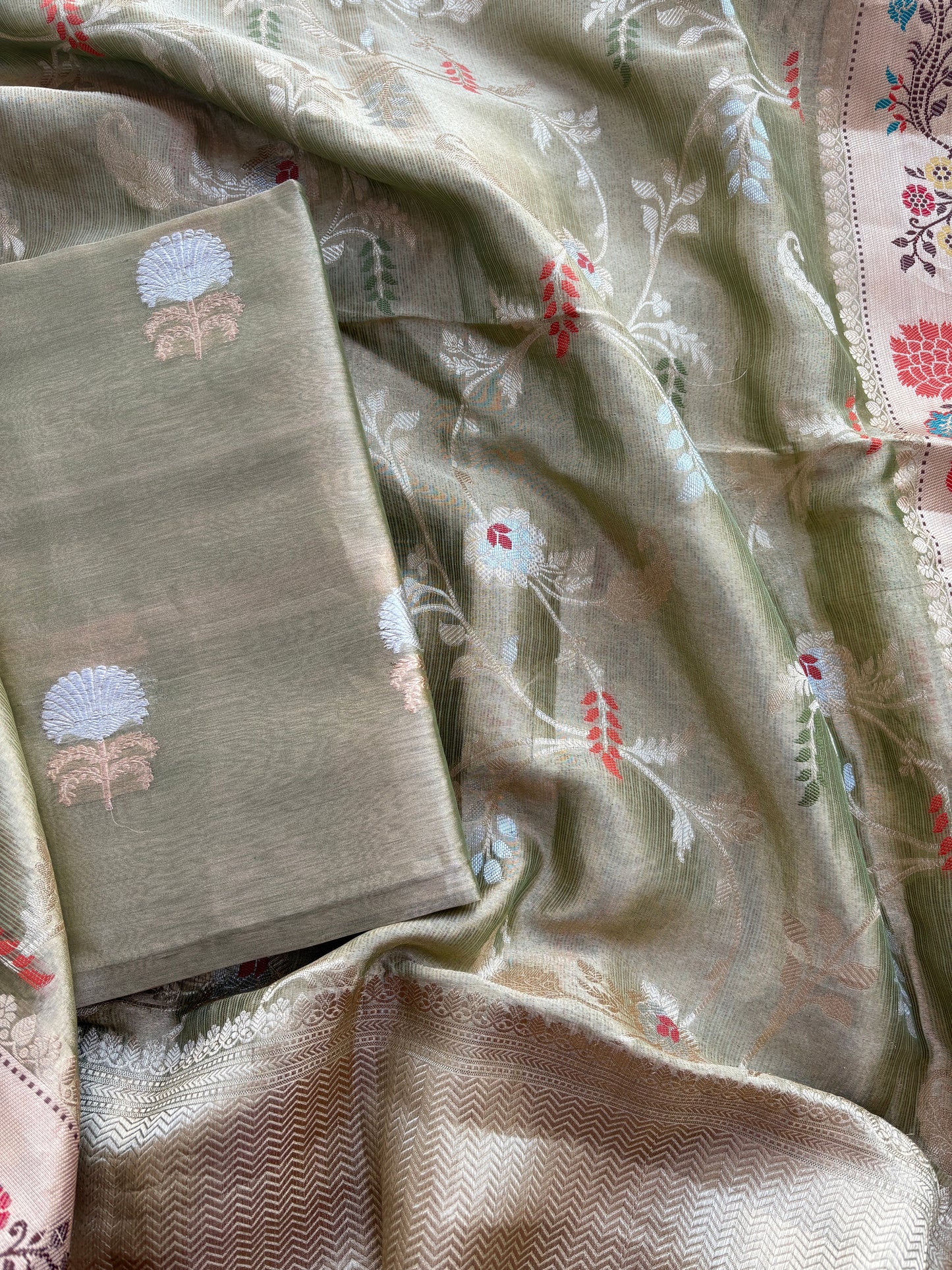 Pure tissue kadhwa suit with kora tissue tifli dupatta .