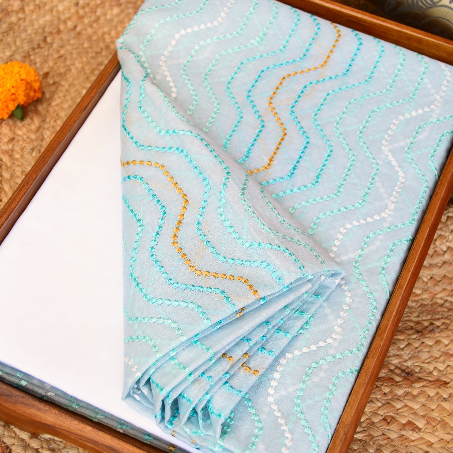 Aqua Blue Chanderi Silk Kurta Set