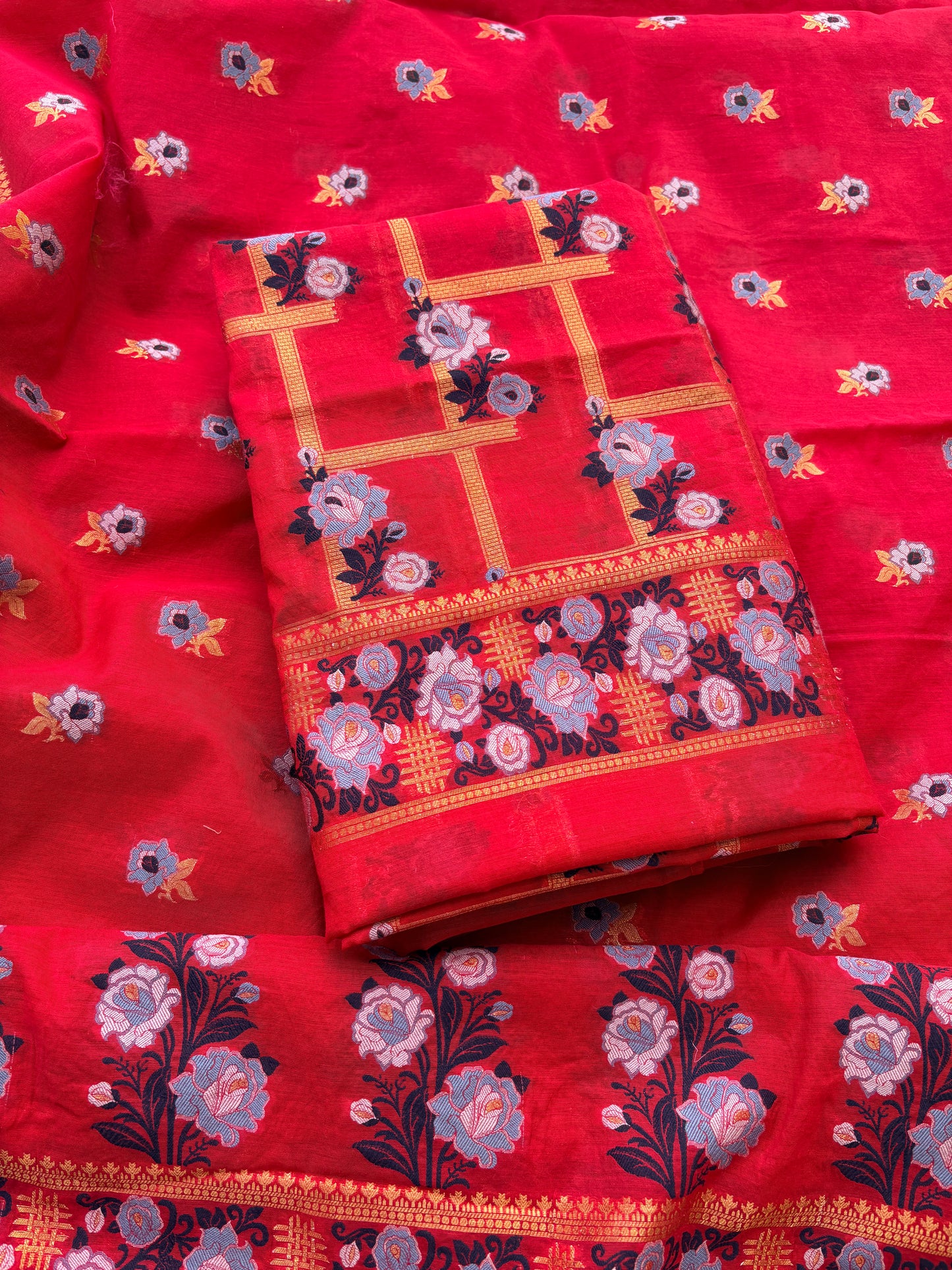 Red Mul Chanderi  resham weave suit set