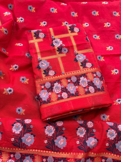 Red Mul Chanderi  resham weave suit set