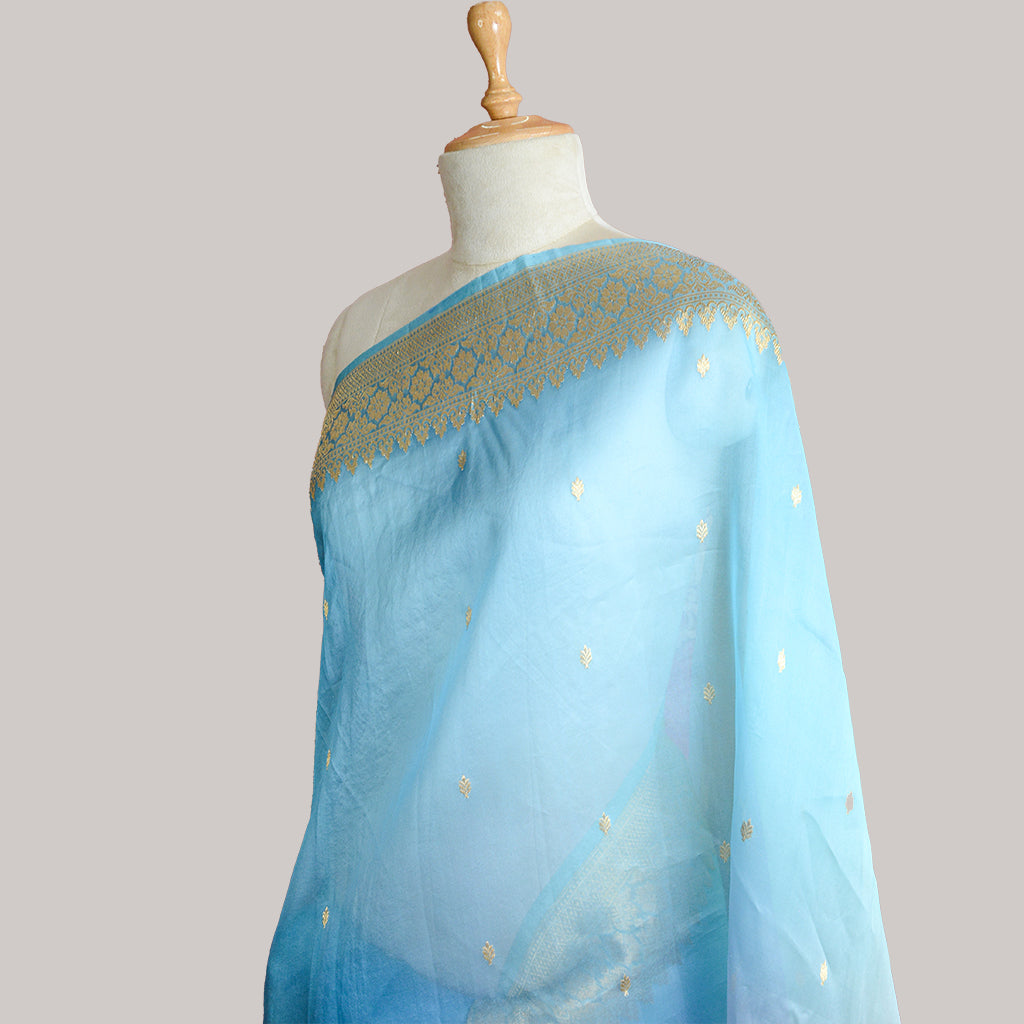 Blue shaded kora silk saree