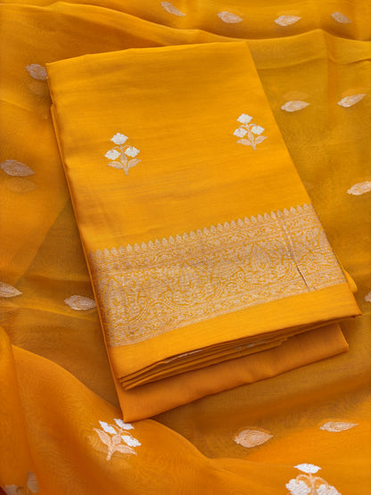 Yellow kora kadhwa silk suit set