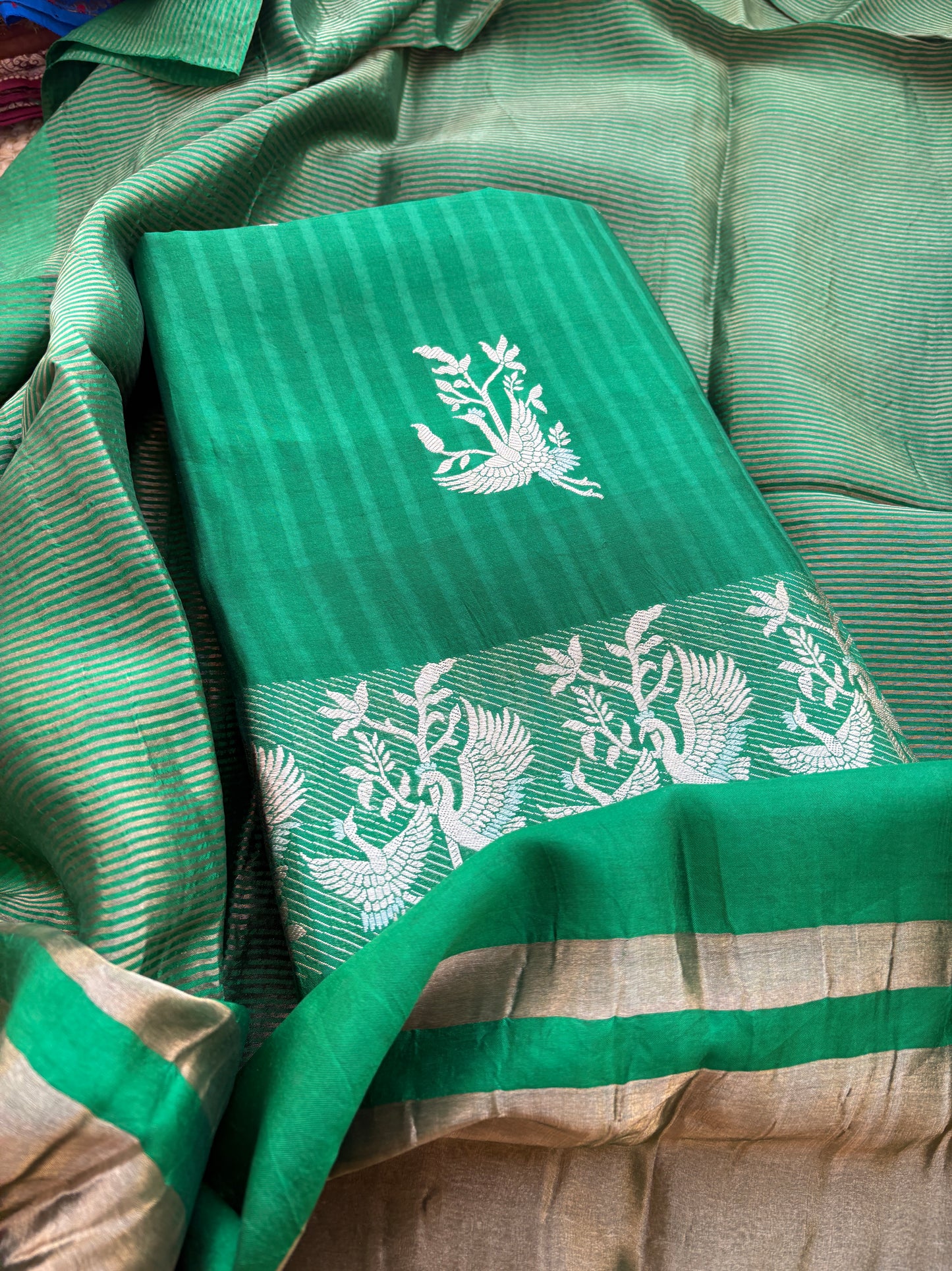 Green mango silk kadhwa suit set