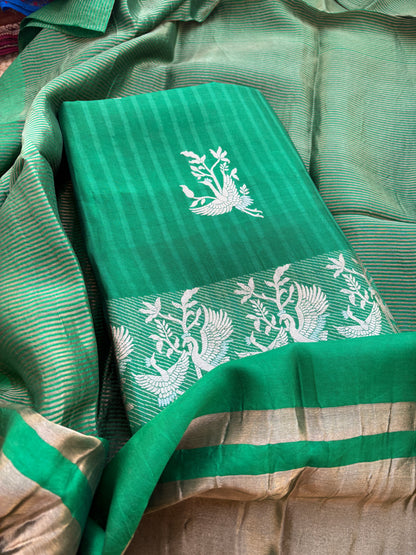 Green mango silk kadhwa suit set