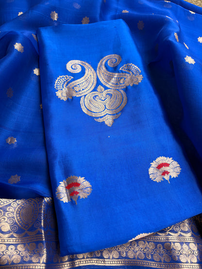 Blue  mango silk kadhwa suit set
