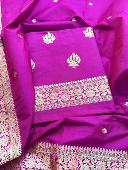 Magenta katan by katan silk kadhwa suit set