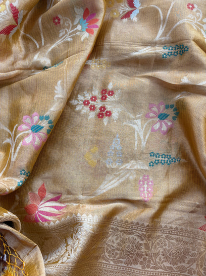 Yellow tissue suit with Kota tissue tilfi dupatta