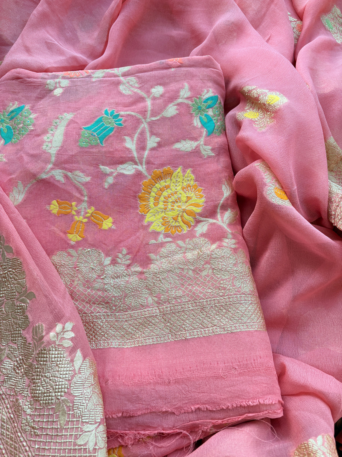 Peach Khaddi georgette suit set