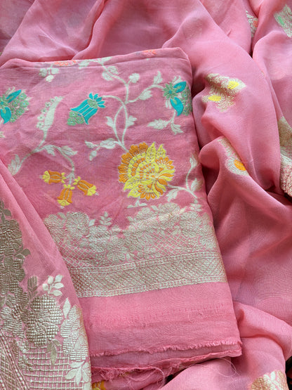 Peach Khaddi georgette suit set