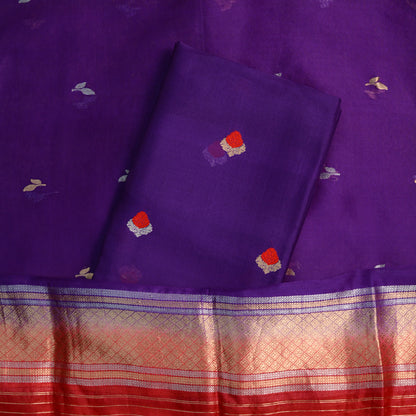 Purple kora silk suit with red shade dupatta