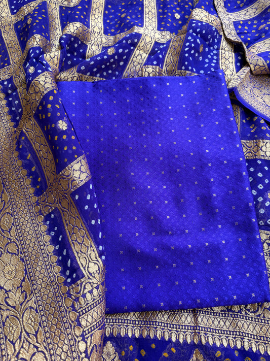 Blue katan silk kurta and bandhani dupatta