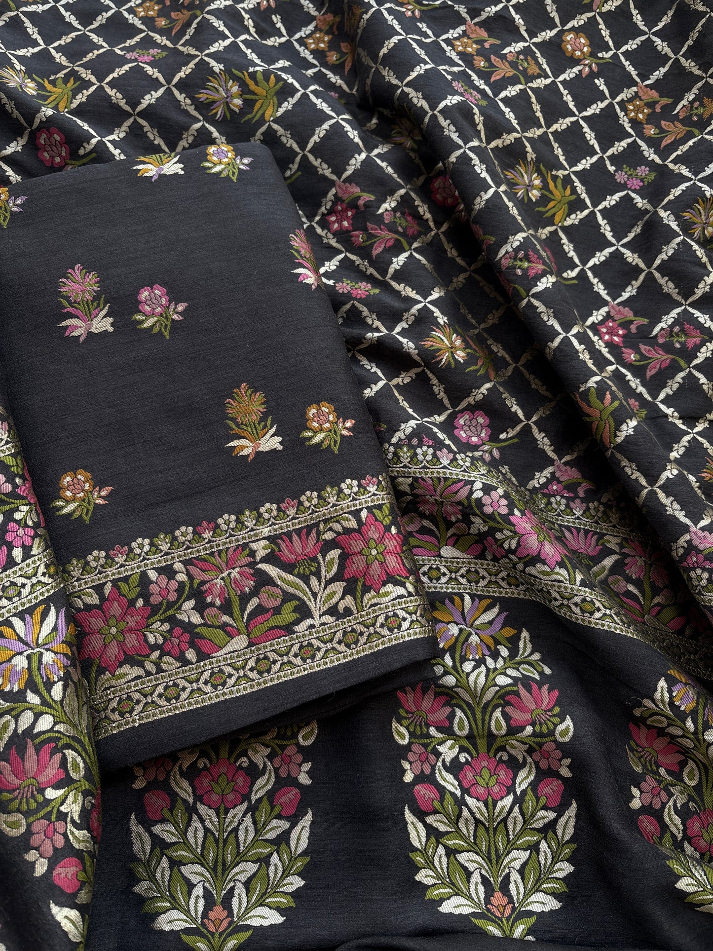 Black moonga silk kadhwa suit set