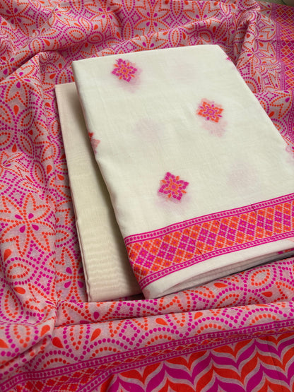 Rani pink weaving kurta,jaal weaving dupatta, plain bottom