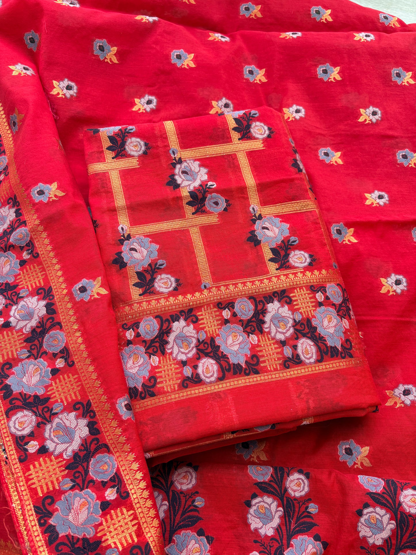 Red Mul Chanderi  resham weave suit set