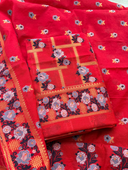 Red Mul Chanderi  resham weave suit set
