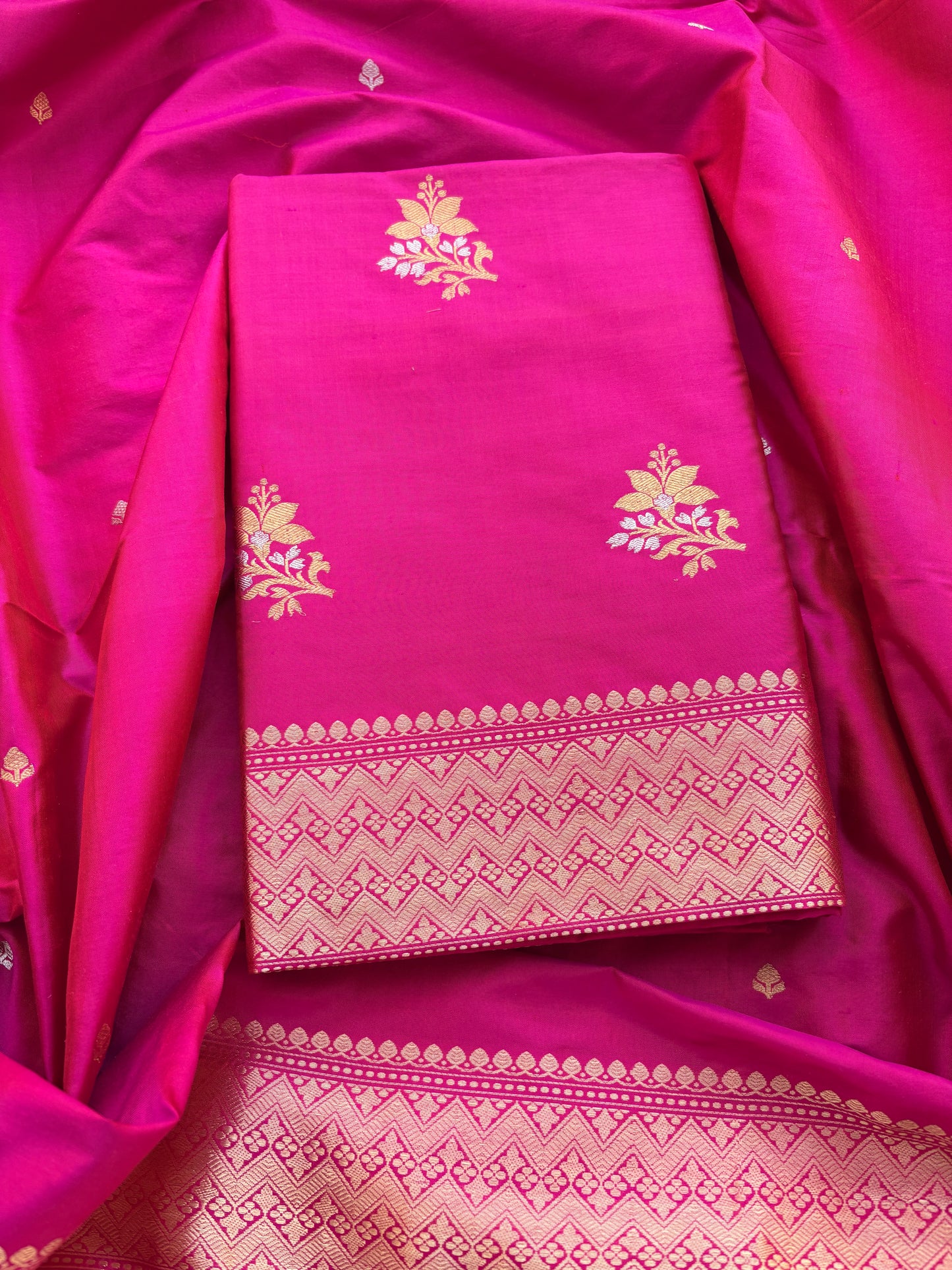 Pink katan by katan silk kadhwa suit set