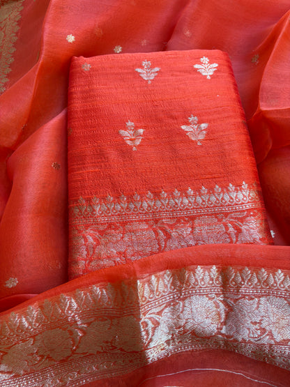 Orange raw silk kadhwa suit set