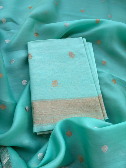 Green linen silk suit set