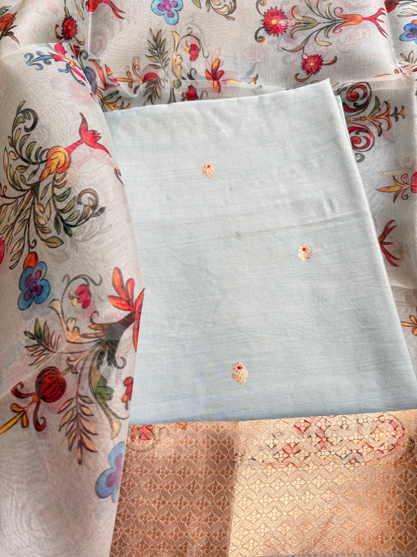 Light blue handloom silk suit set