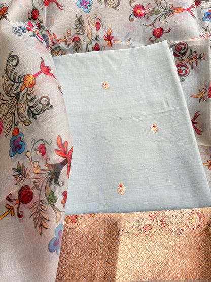 Light blue handloom silk suit set