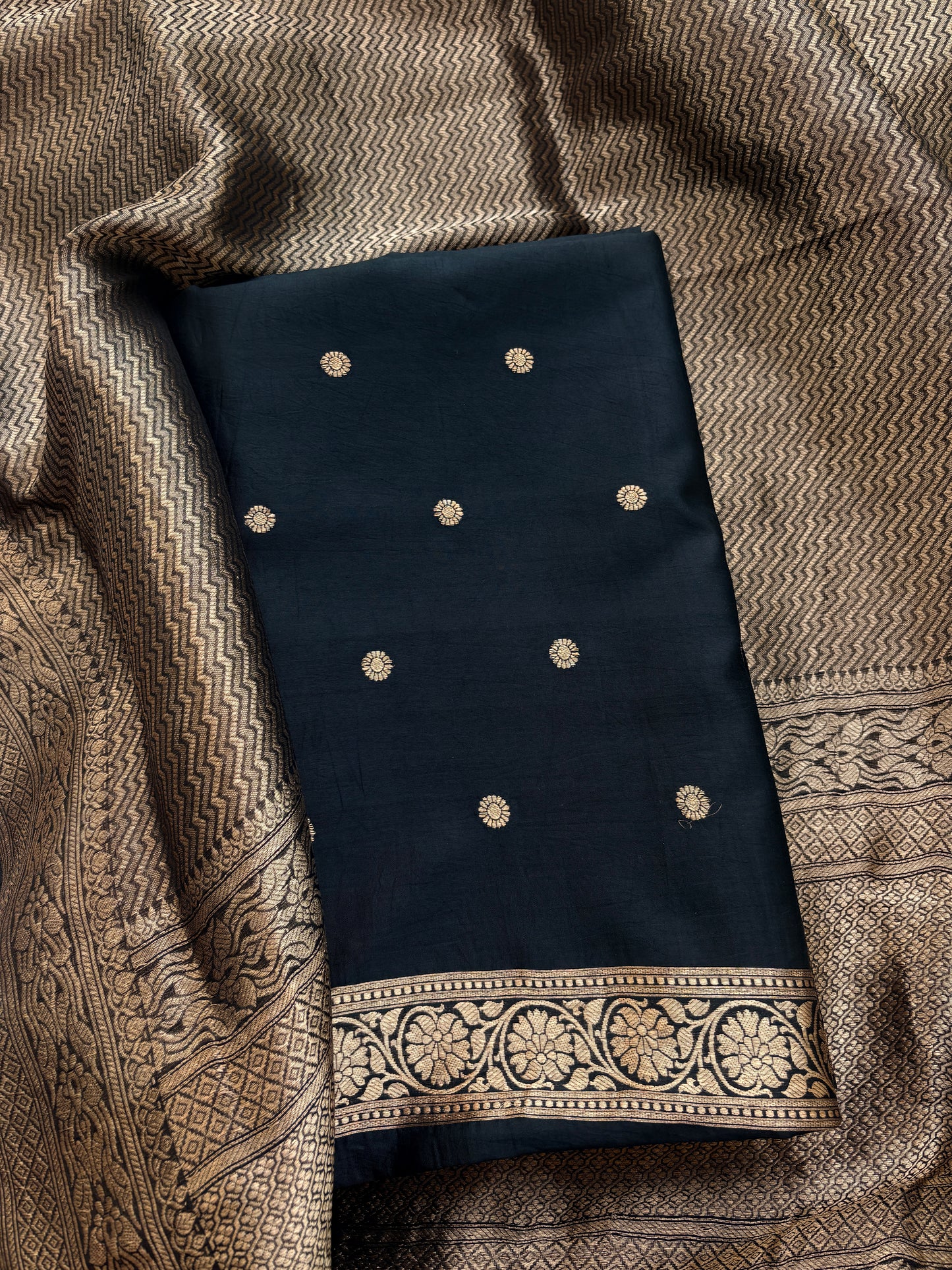 Black mango silk kadhwa suit set