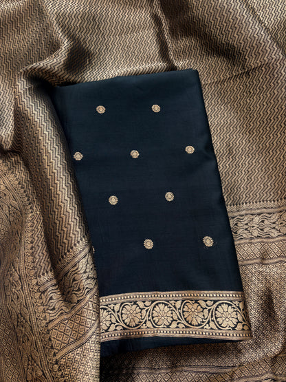 Black mango silk kadhwa suit set