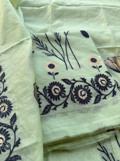 Green Chanderi abstract design suit set