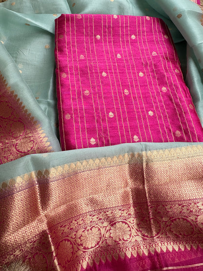 Pink raw silk kurta, bottom , kora shaded dupatta