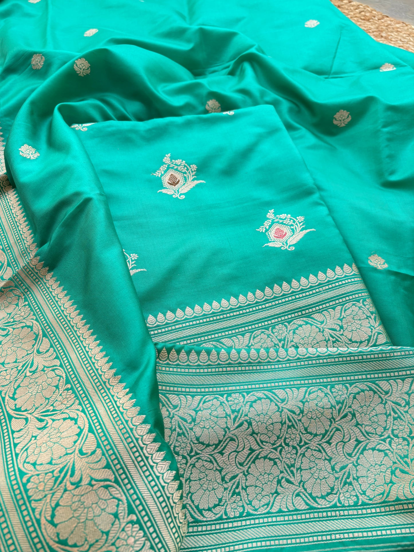 Turq katan by katan silk kadhwa suit set