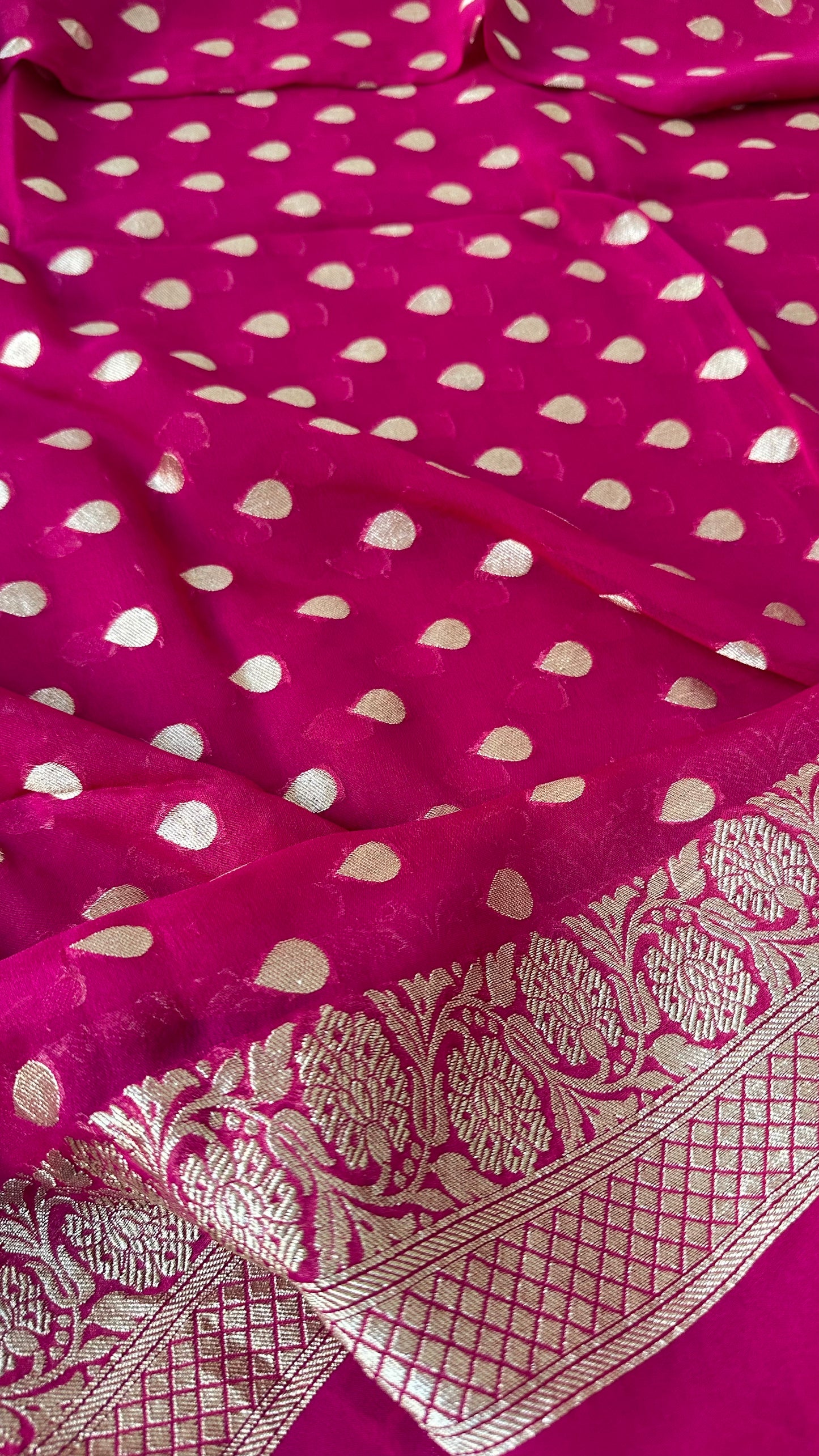 Pink chiniya katan kurta, georgette dupatta, plain silk bottom.