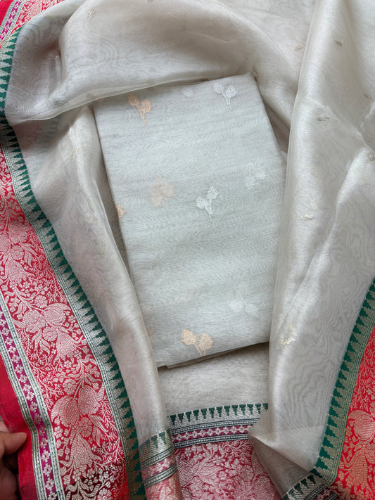 Beige tissue suit with kora tissue dupatta
