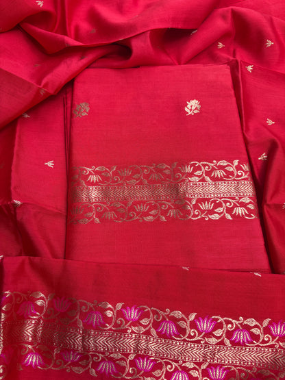 Red Chiniya silk 3 piece suit set