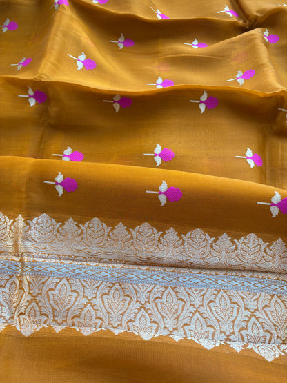 Gold kora pink meenadar saree
