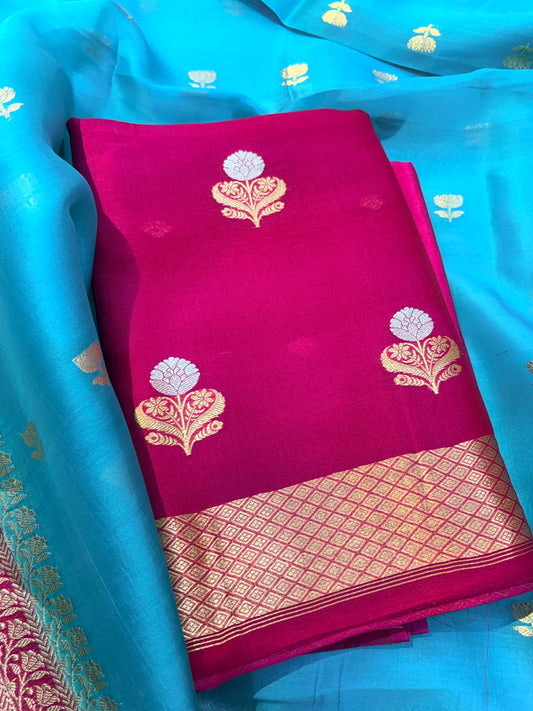 Pink kora silk suit with chaap dye dupatta ( FM -05)