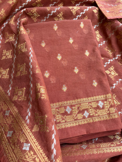 Rust jamdani weaving 3 piece suit set