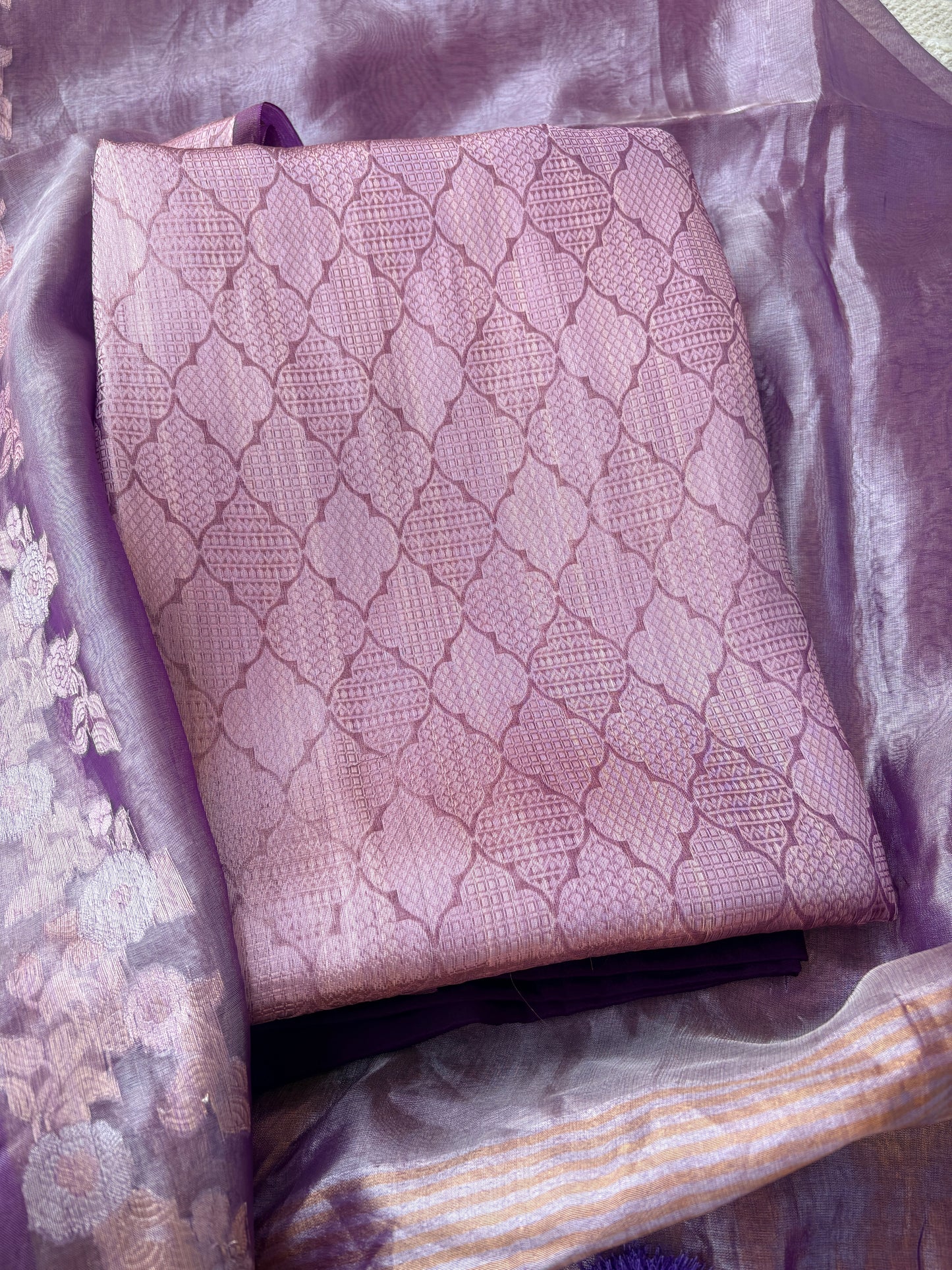 Purple tissue brocade suit set