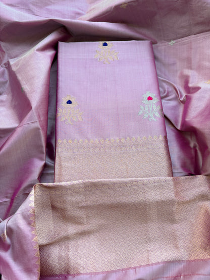 Pink lavender katan by katan silk kadhwa suit set