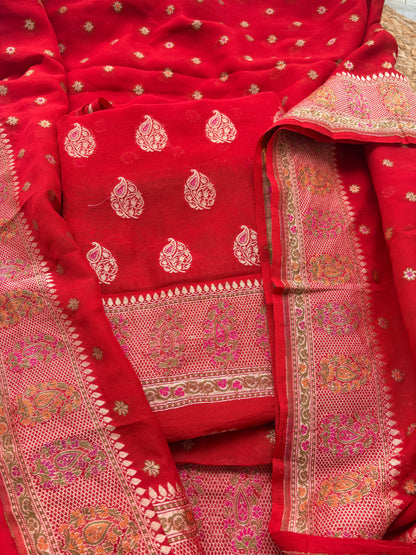Red Khaddi chiffon meenadar suit set