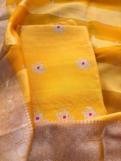 Yellow Chiniya silk kadhwa suit set