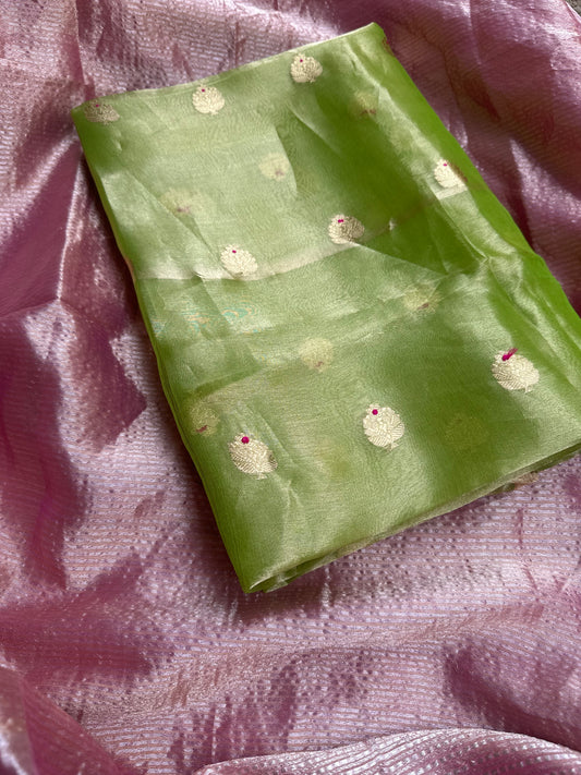 Green kadhwa tissue kurta, full weaving dupatta, plain bottom