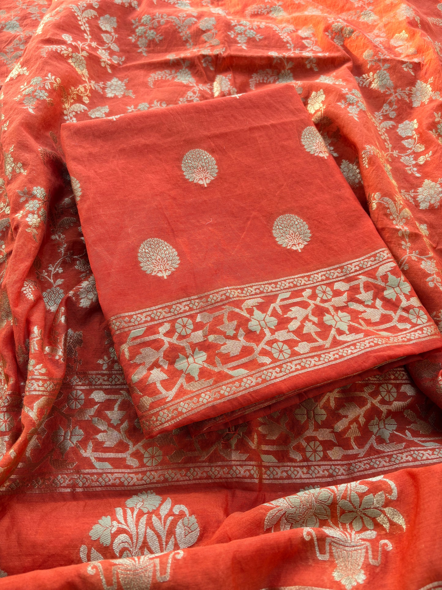 Rust orange Chanderi suit set
