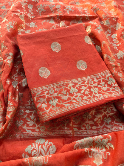 Rust orange Chanderi suit set