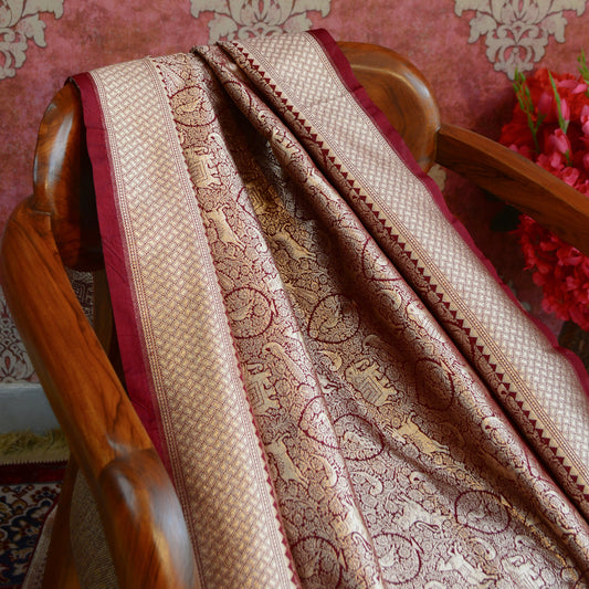 Maroon Banarasi silk shikargah dupatta