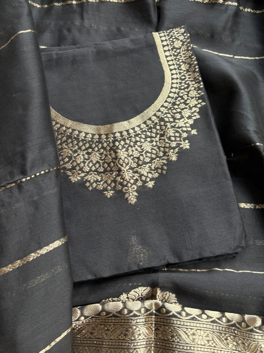 Black Chiniya silk suit set