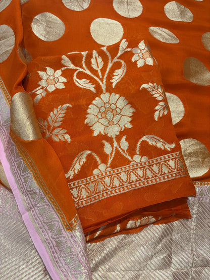 Orange Khaddi georgette suit set