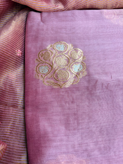 Pink handloom silk kadhwa kurta, bottom, tissue kadhwa dupatta