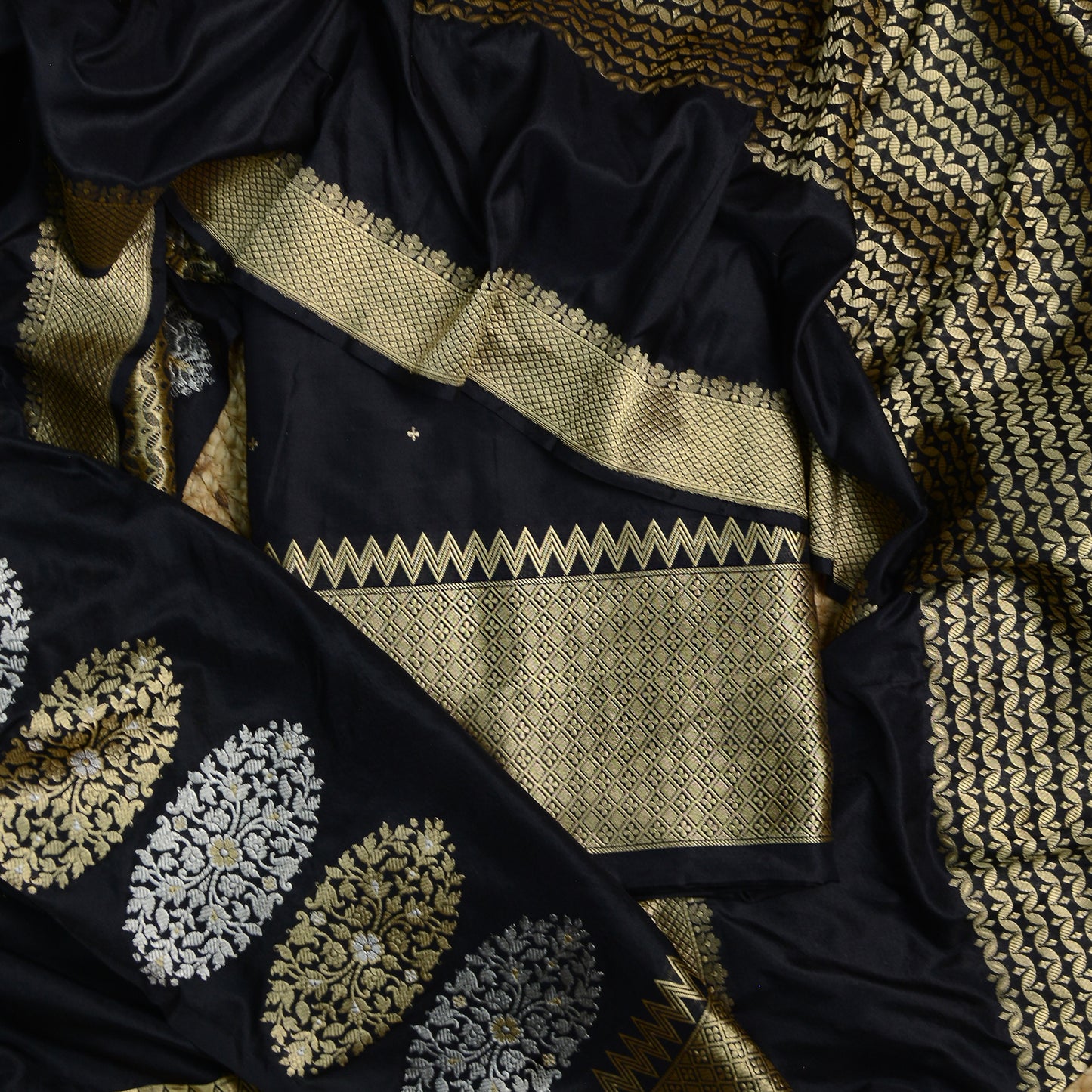 Black Katan by katan silk kadhwa suit set