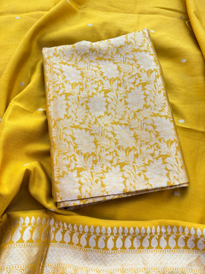 Yellow mango silk kadhwa suit set